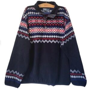 Polo Ralph Lauren Fleece 1/4 Zip Snap Aztec Navaho Red Blue Pullover Sz XL